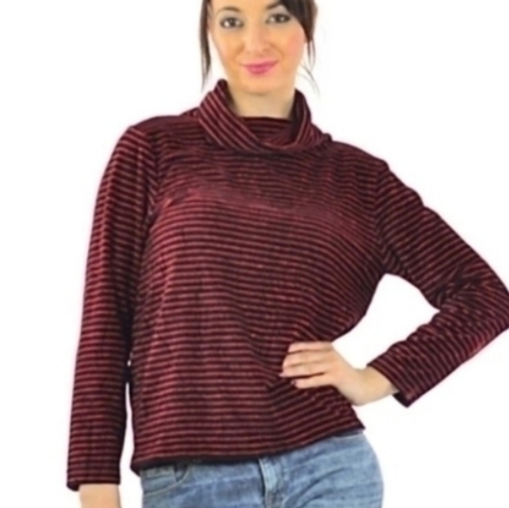 One Clothing Maroon Navy Cowl Neck Striped Top